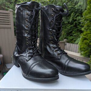 Women's Combat Moto Fashion Boots Black Leather
